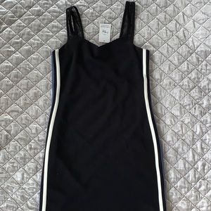 NEW black dress with blue/white stripes on side